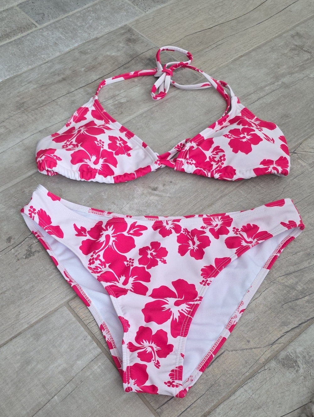 NWOT Dark Pink Floral Two-Piece Bikini Set